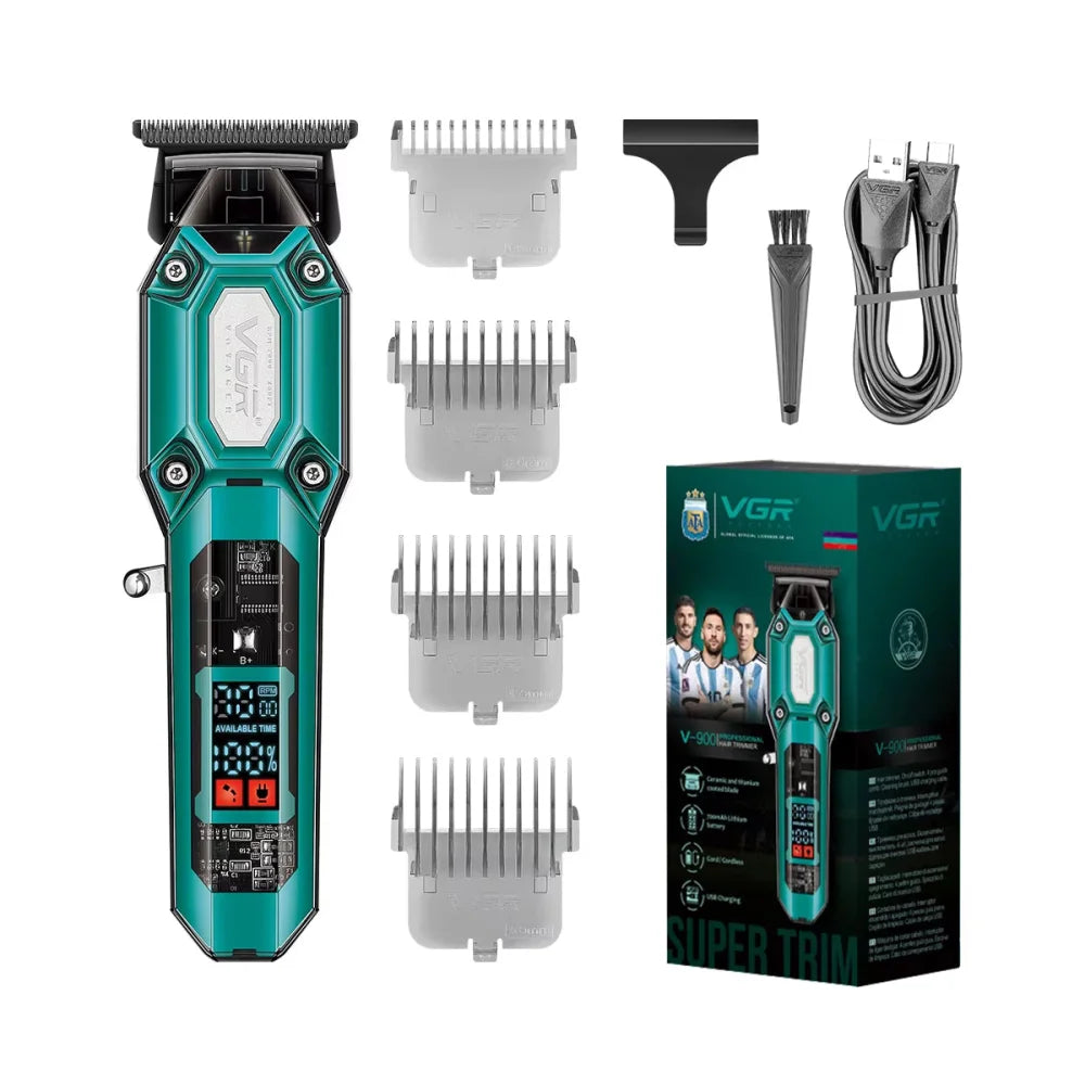VGR V-600 & V-900 Hair Clipper Beard Trimmer Set 7000RPM LED Digital Screen V-900 Green Electric Shaver