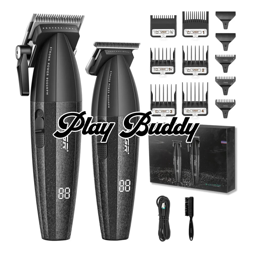VGR V-640 Professional Barber Cordless Hair Clippers Set Beard Hair Trimmer Kit Black Electric Shaver
