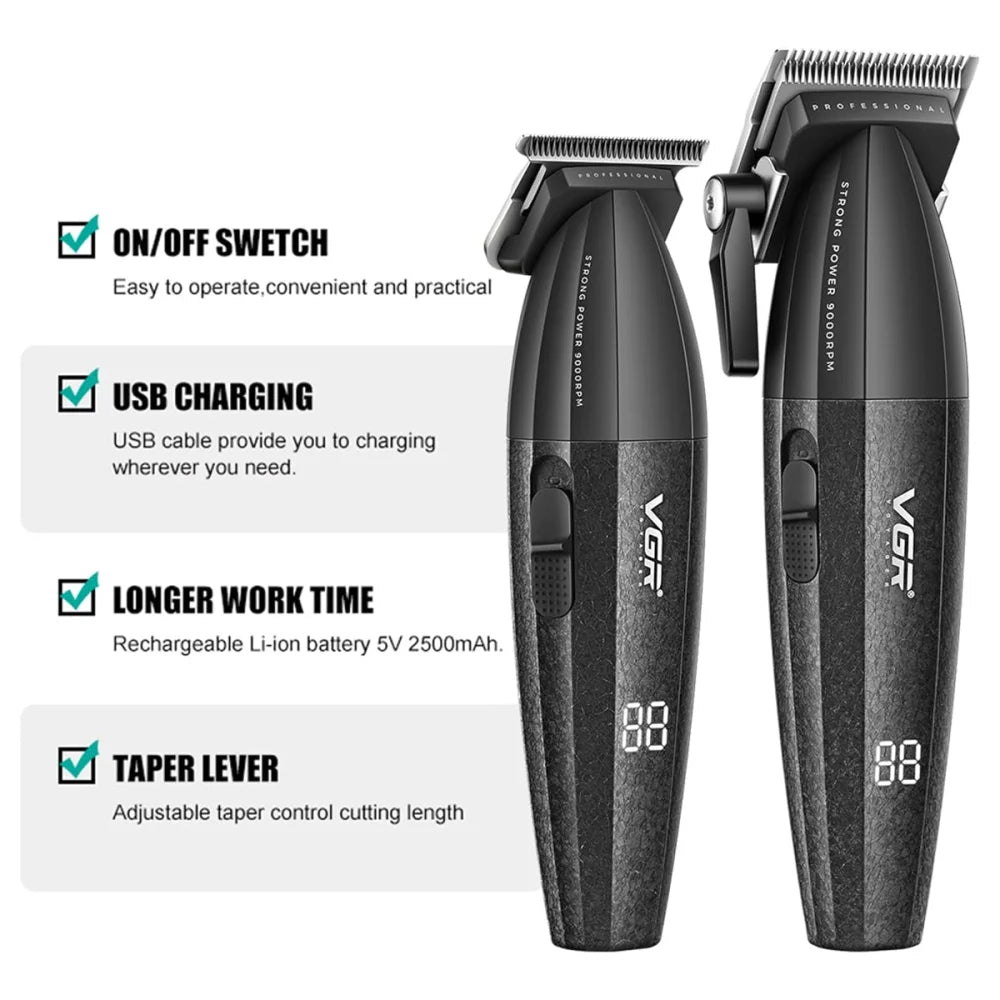 VGR V-640 Professional Barber Cordless Hair Clippers Set Beard Hair Trimmer Kit Electric Shaver