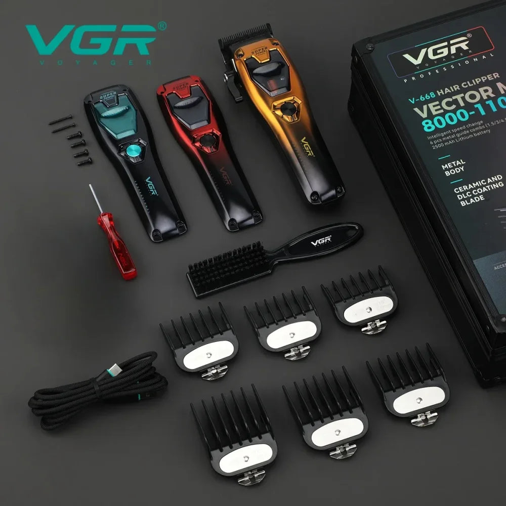 VGR V-668 Professional Hair Trimmer Vector Motor 11000RPM Cordless Barber Set 3 Colours Electric Shaver