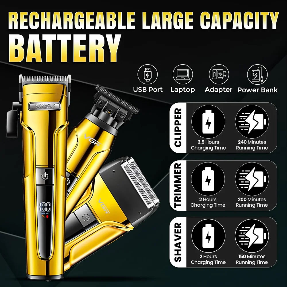 VGR V-694 Salon Hair Trimming Combo Kit - Hair Clipper Trimmer & Foil Shaver Gold Electric Shaver