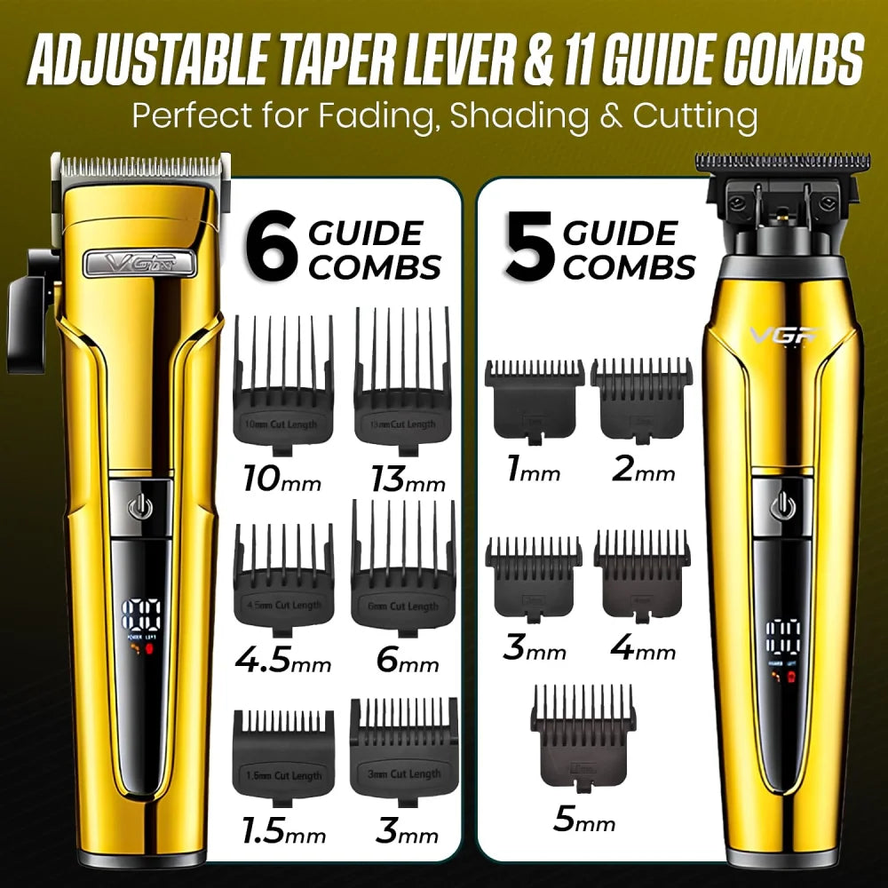 VGR V-694 Salon Hair Trimming Combo Kit - Hair Clipper Trimmer & Foil Shaver Gold Electric Shaver