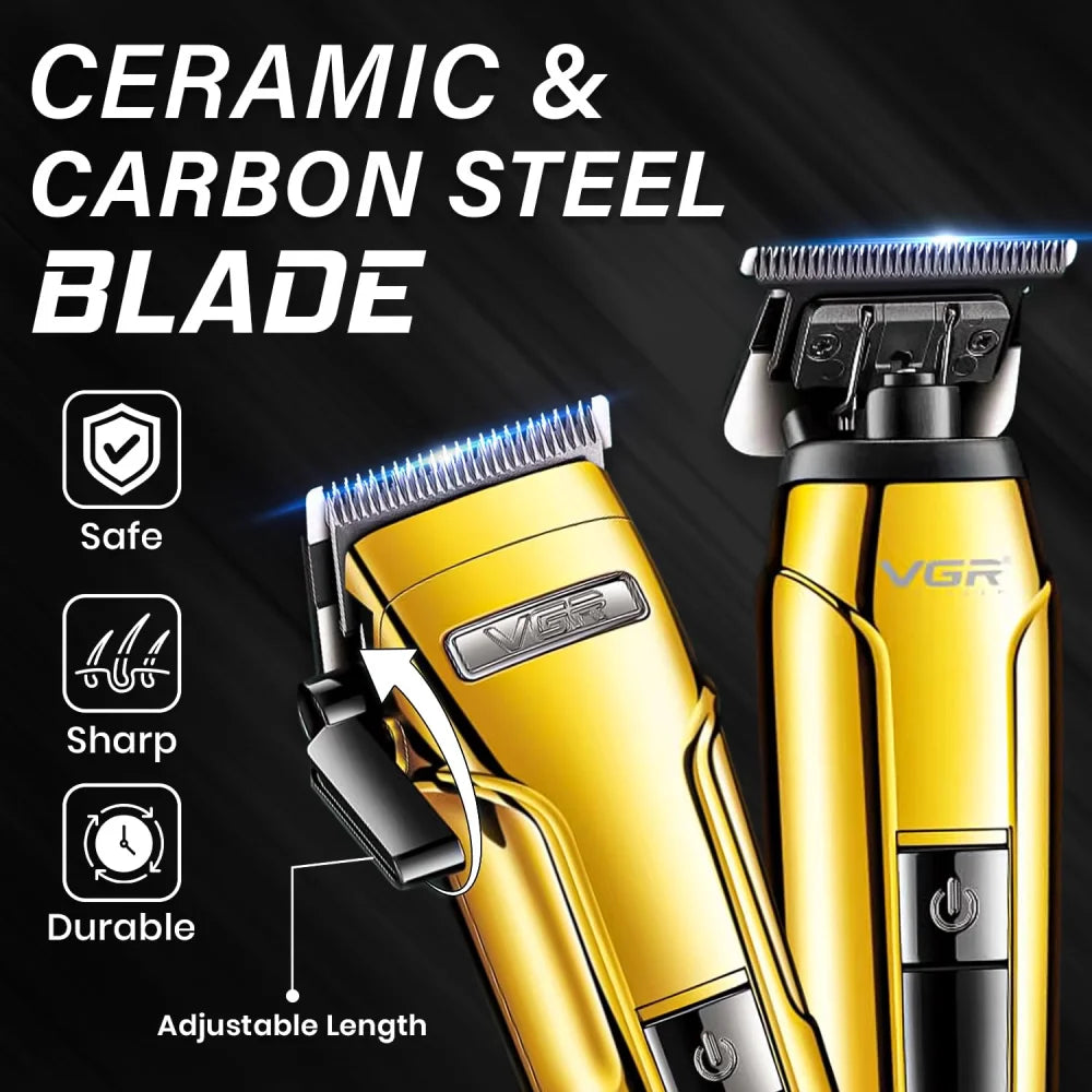 VGR V-694 Salon Hair Trimming Combo Kit - Hair Clipper Trimmer & Foil Shaver Gold Electric Shaver