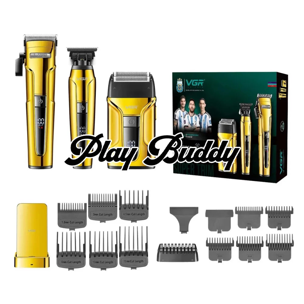 VGR V-694 Salon Hair Trimming Combo Kit - Hair Clipper Trimmer & Foil Shaver Gold Electric Shaver