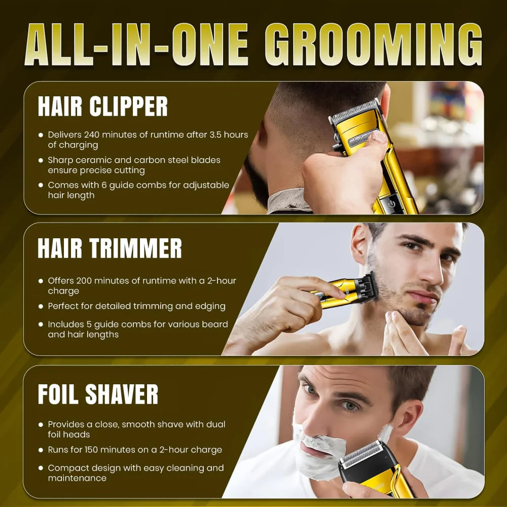 VGR V-694 Salon Hair Trimming Combo Kit - Hair Clipper Trimmer & Foil Shaver Gold Electric Shaver