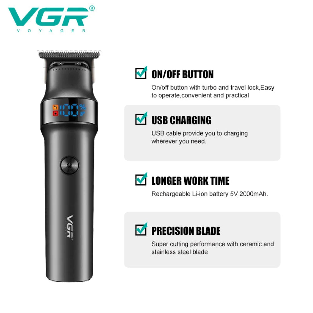VGR V-987 Professional Turbo Hair Facial Beard Trimmer Hair Clipper Waterproof Black Electric Shaver