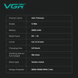 VGR V-994 Vector Motor Hair Trimmer 10000RPM DLC T-Blade Cordless Clippers Black & Yellow Electric Shaver
