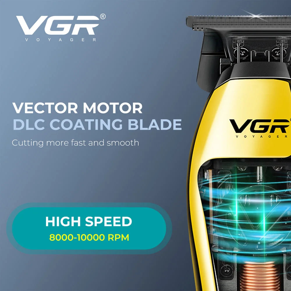 VGR V-994 Vector Motor Hair Trimmer 10000RPM DLC T-Blade Cordless Clippers Black & Yellow Electric Shaver