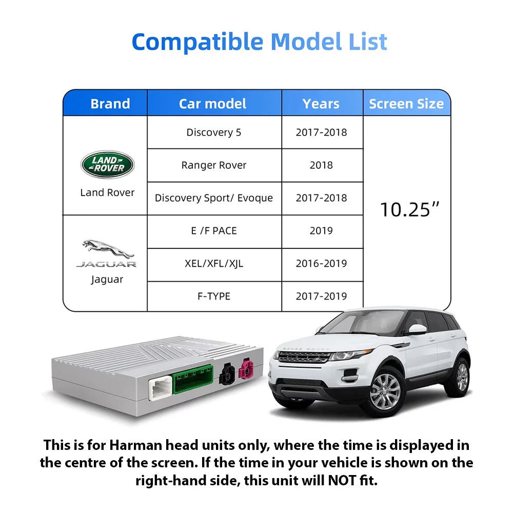 Wireless CarPlay & Android Auto Decoder Box For Jaguar & Land Rover Harman Host 10.25-Inch Screen Apple CarPlay &