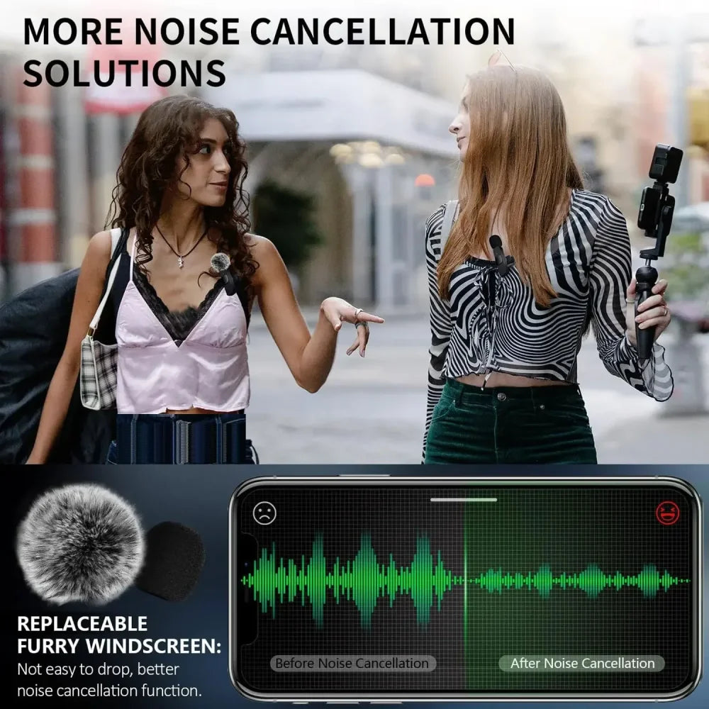 Wireless Lavalier Microphone Audio Video Recording Mini Mic for iPhone Android Microphone